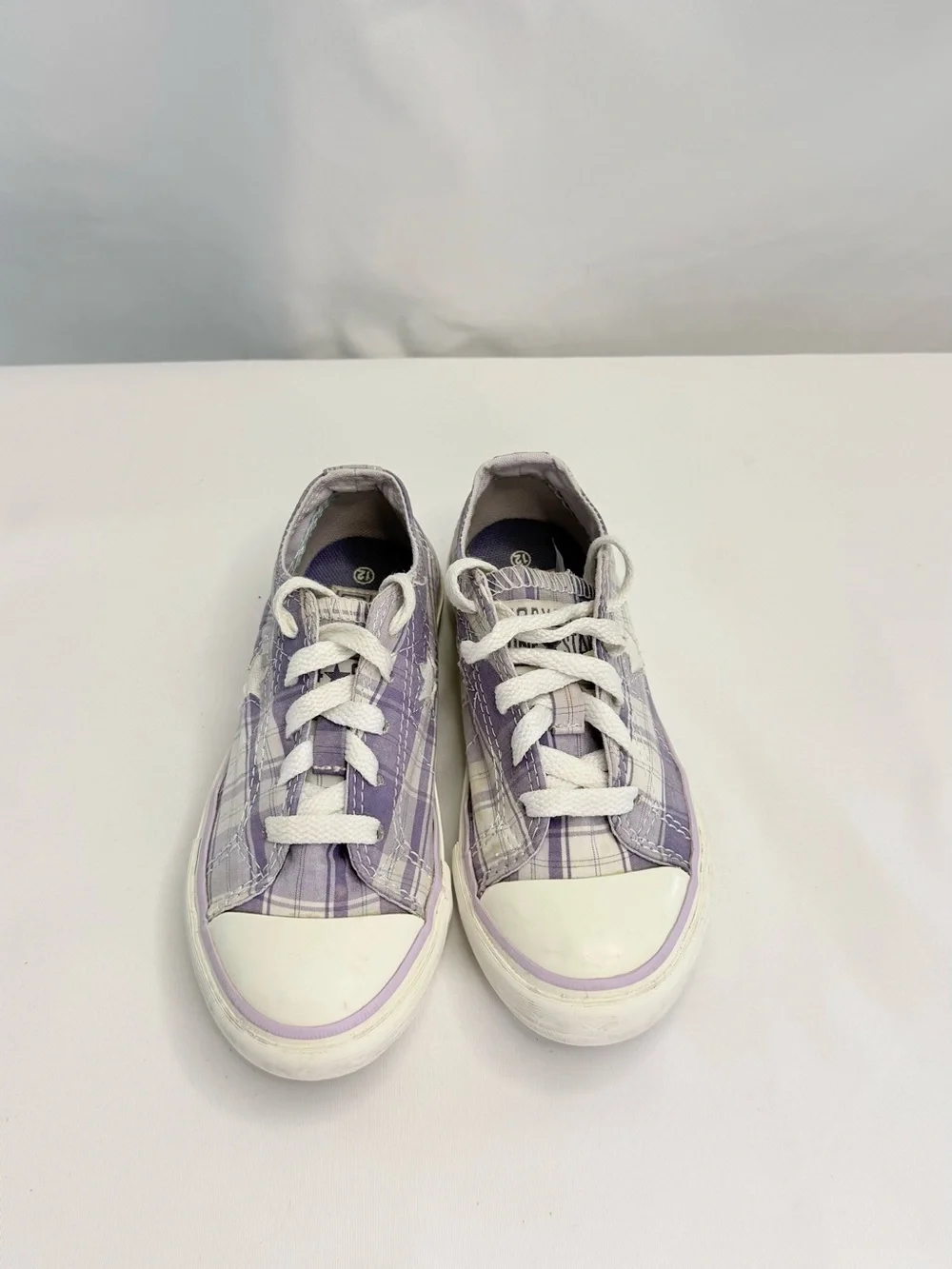 Converse One Star Kids Size 12 Purple Plaid Low-Top Sneakers GUC
